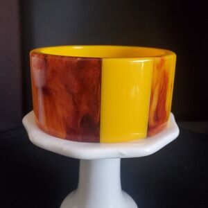 Vintage Kate Spade Acrylic Wide Bangle Bracelet Yellow Tortoise Shell‎ Accents